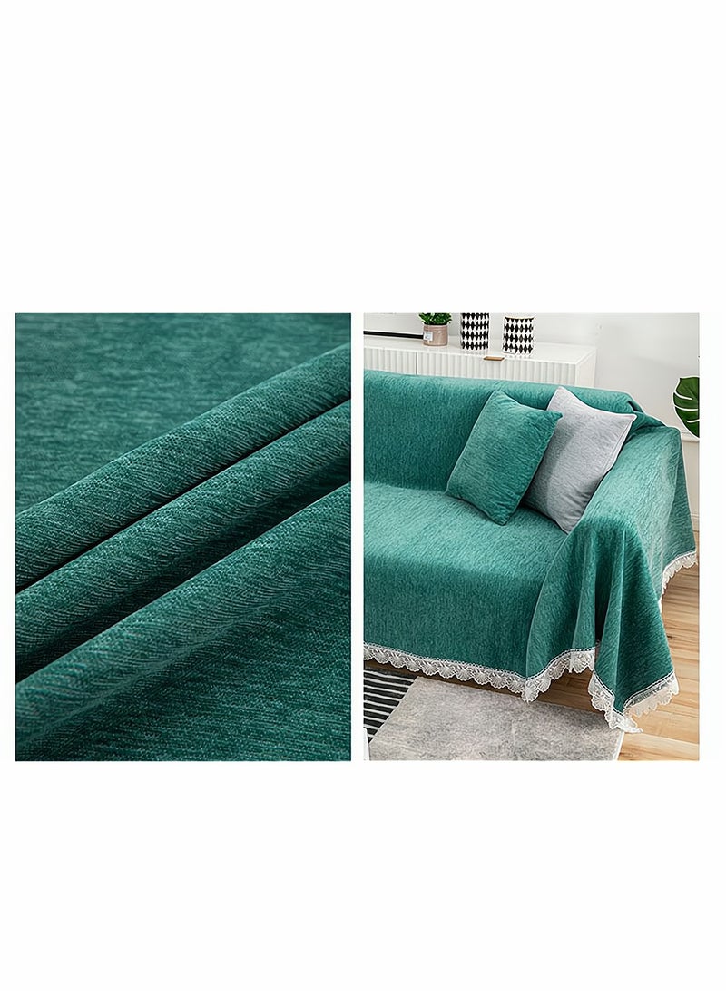 KASTWAVE Stretch Sofa Slipcover, Couch Cover Soft Sofa Throw Covers Furniture Protector for Cushion Couch, Non Slip and Elastic with Lace Tassel for Kids Pets, 71 x 118 Inch, Cypress Green, 1 Pcs - Image 2