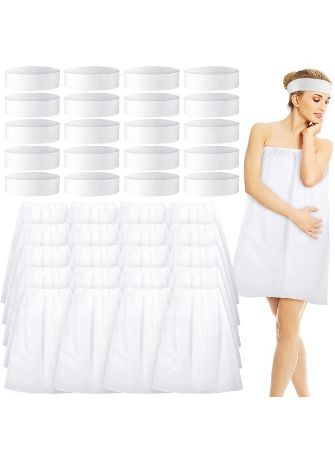 Jiuguva - 20 Sets Disposable Facial Headband and Spa Wrap Bathrobe Adjustable Nonwoven Bath Wrap Spa Headbands for Women Sauna Salon Skirt Sweat Steaming Hair, White - Image 1