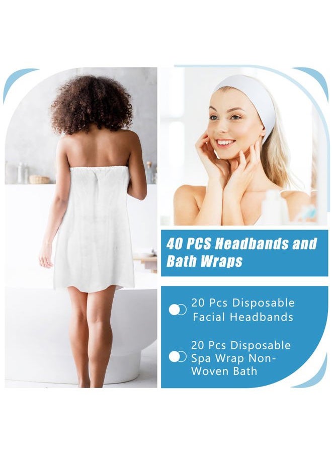 Jiuguva - 20 Sets Disposable Facial Headband and Spa Wrap Bathrobe Adjustable Nonwoven Bath Wrap Spa Headbands for Women Sauna Salon Skirt Sweat Steaming Hair, White - Image 1