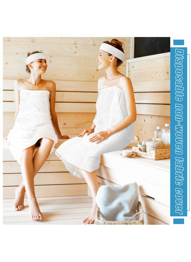 Jiuguva - 20 Sets Disposable Facial Headband and Spa Wrap Bathrobe Adjustable Nonwoven Bath Wrap Spa Headbands for Women Sauna Salon Skirt Sweat Steaming Hair, White - Image 1