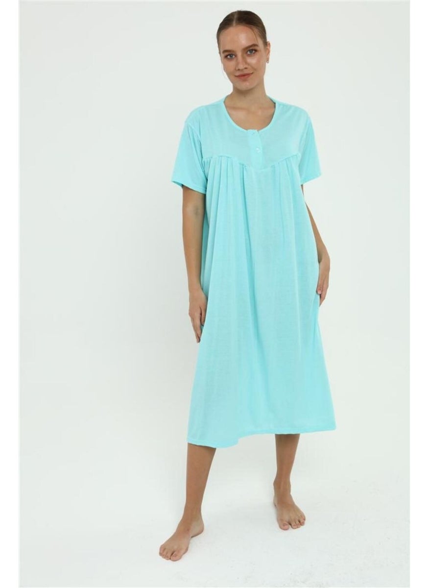 Seva Cotton Combed Cotton Large Size Solid Color Nightgown Buttoned Maternity Nightgown  - Image 3