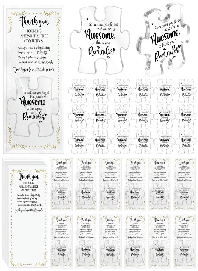 Juinte 12 Sets Christmas Team Employee Appreciation Gifts Bulk Inspirational Acrylic Puzzle Piece Plaque Desk Decor with Thank You Card OPP Bag for Office Staff Coworker Team (Awesome) - Image 1