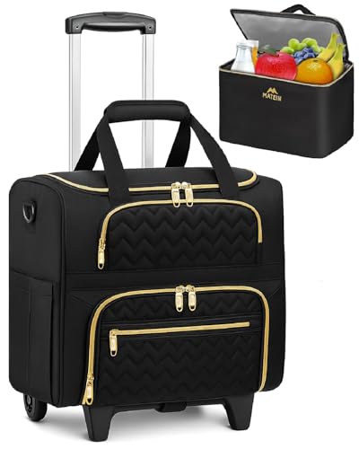 MATEIN Rolling Laptop Bag for Women, 15.6 Inch Rolling Briefcase with Wheels &Detachable Cart, Roller Computer Teacher Tote Bag with Insulated Lunch Box Gift for Nurse Work Business Office, Deep Black - Image 1