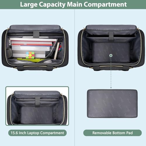MATEIN Rolling Laptop Bag for Women, 15.6 Inch Rolling Briefcase with Wheels &Detachable Cart, Roller Computer Teacher Tote Bag with Insulated Lunch Box Gift for Nurse Work Business Office, Deep Black - Image 3
