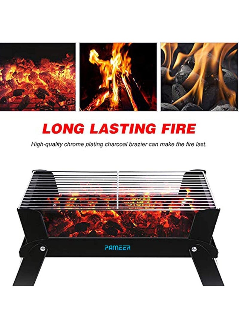 بامير شواية فولاذية للشواء وحفرة نار، شواية فحم قابلة للطي محمولة للطهي في الهواء الطلق، والنزهات، والفناء، والفناء الخلفي، والتخييم، والطهي. - Image 2