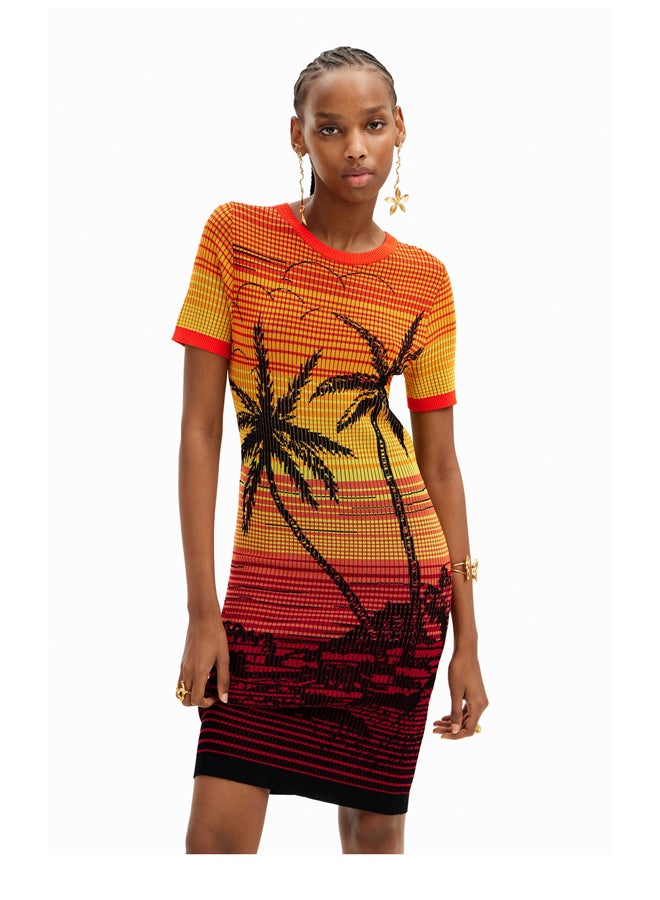 DESIGUAL فستان شجرة النخيل متماسكة قصيرة - Image 1