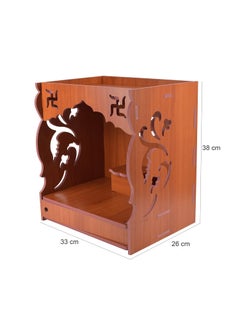 CrazyInk CrazyInk Handmade Beautiful Wooden TempleHome TemplePuja MandirWall Hanging and Table Top Home Mandir TempleHome Decor Beautiful Wooden Temple with Storage Box RED RED  - Image 3
