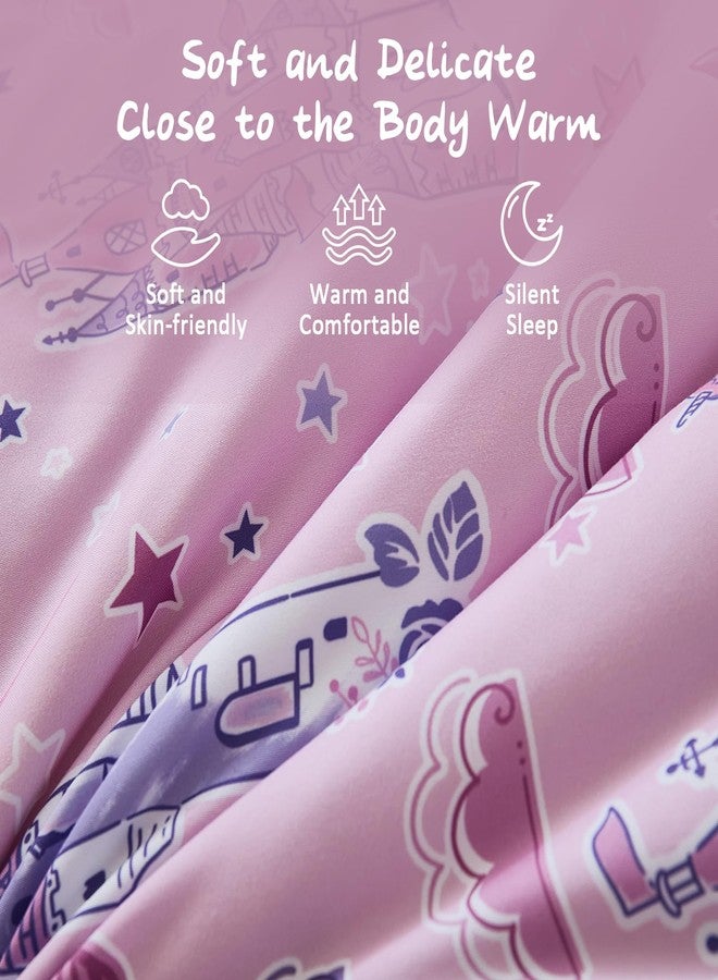 Anibedding طقم لحاف أنيبيدينج مكون من 3 قطع بسحاب للبنات، طقم سرير مزدوج بسحاب كامل مع غطاء وسادة للأطفال، لون قلعة وردية - Image 3