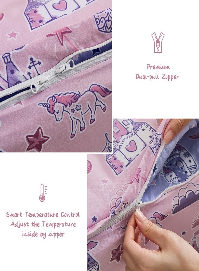 Anibedding طقم لحاف أنيبيدينج مكون من 3 قطع بسحاب للبنات، طقم سرير مزدوج بسحاب كامل مع غطاء وسادة للأطفال، لون قلعة وردية - Image 4