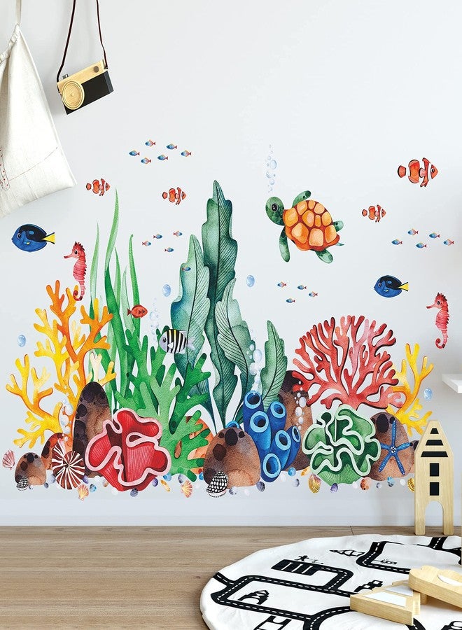 LiveGallery Coral Seaweed Wall Sticker Ocean Life Wall Decals Shell Conch Hippocampus Sea Turtle Tropical Fish Marine Plants Wall Decorations for Kids Bedroom Living Room Nursery Office - Image 3