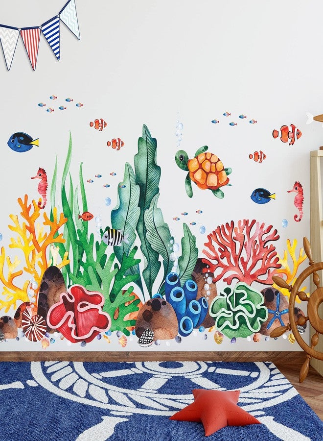 LiveGallery Coral Seaweed Wall Sticker Ocean Life Wall Decals Shell Conch Hippocampus Sea Turtle Tropical Fish Marine Plants Wall Decorations for Kids Bedroom Living Room Nursery Office - Image 4
