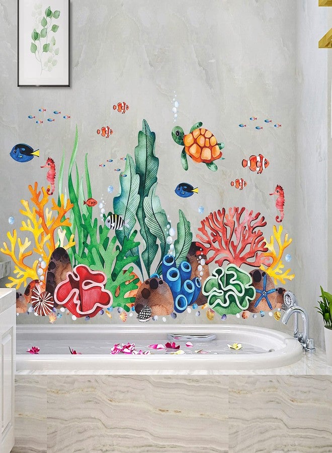LiveGallery Coral Seaweed Wall Sticker Ocean Life Wall Decals Shell Conch Hippocampus Sea Turtle Tropical Fish Marine Plants Wall Decorations for Kids Bedroom Living Room Nursery Office - Image 2