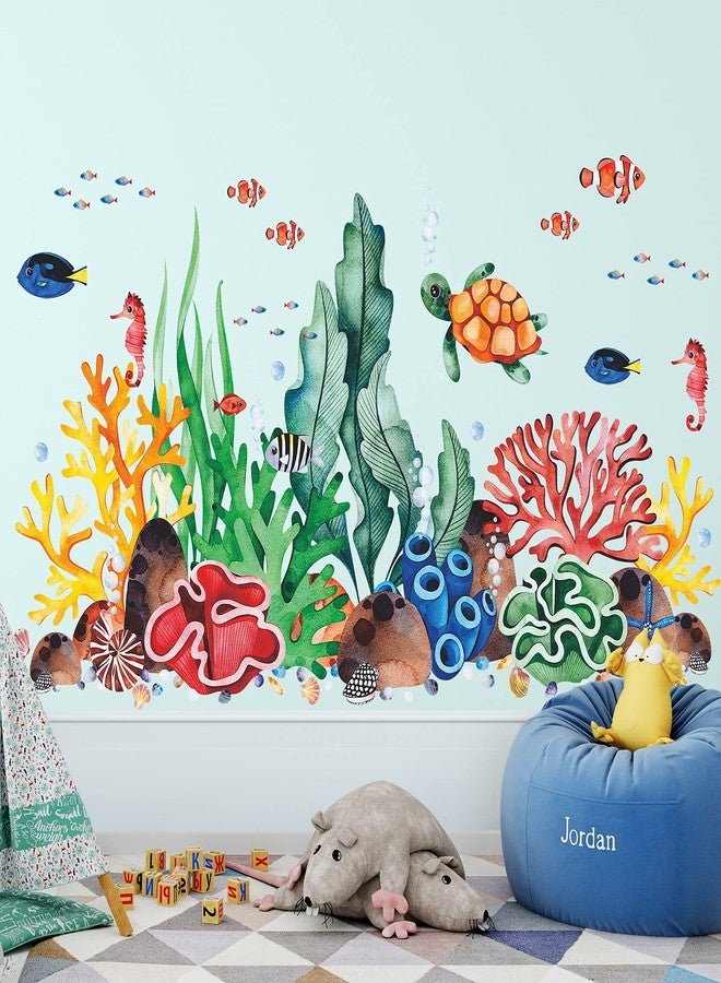 LiveGallery Coral Seaweed Wall Sticker Ocean Life Wall Decals Shell Conch Hippocampus Sea Turtle Tropical Fish Marine Plants Wall Decorations for Kids Bedroom Living Room Nursery Office - Image 1