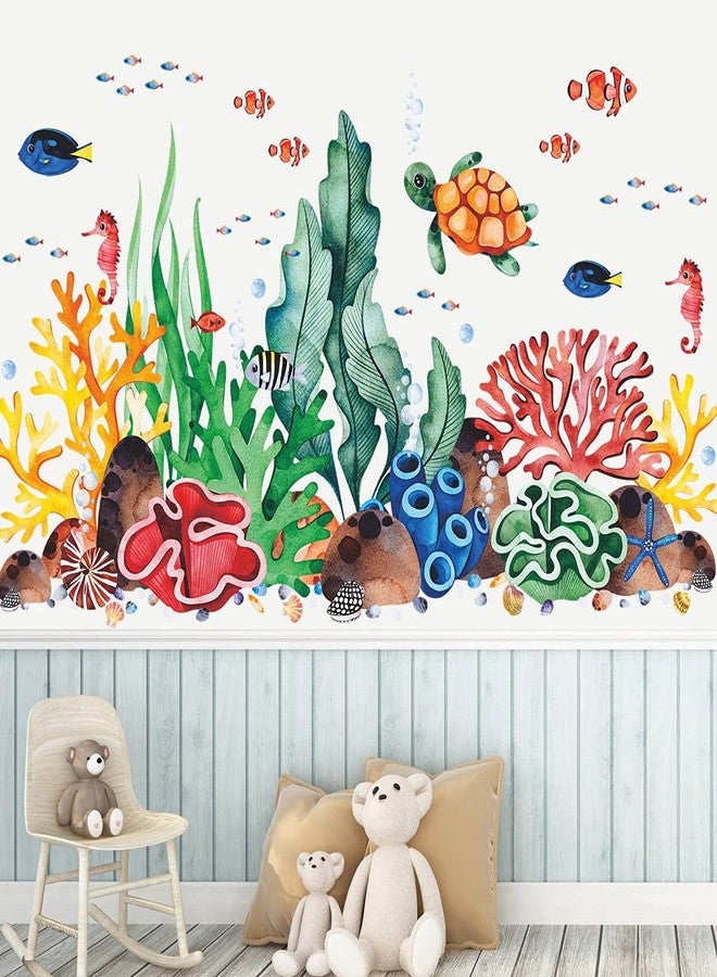 LiveGallery Coral Seaweed Wall Sticker Ocean Life Wall Decals Shell Conch Hippocampus Sea Turtle Tropical Fish Marine Plants Wall Decorations for Kids Bedroom Living Room Nursery Office - Image 5