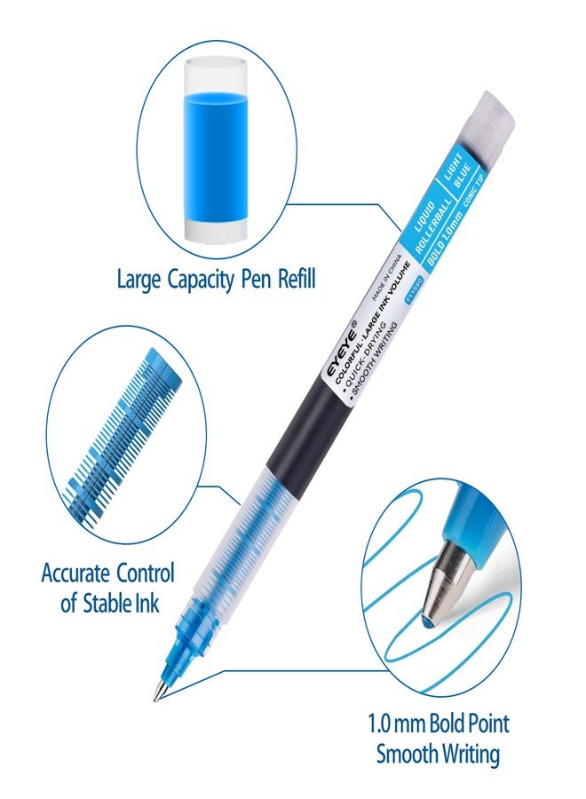 EYEYE 8 Assorted Colors 1.0mm Rollerball Pens, Multicolor Bold Point Pen Quick Dry, Liquid Ink Pen Fine Point Smooth Writing Pens for Journaling, Note Taking, Office, School, Doodling & Gifts - Image 2