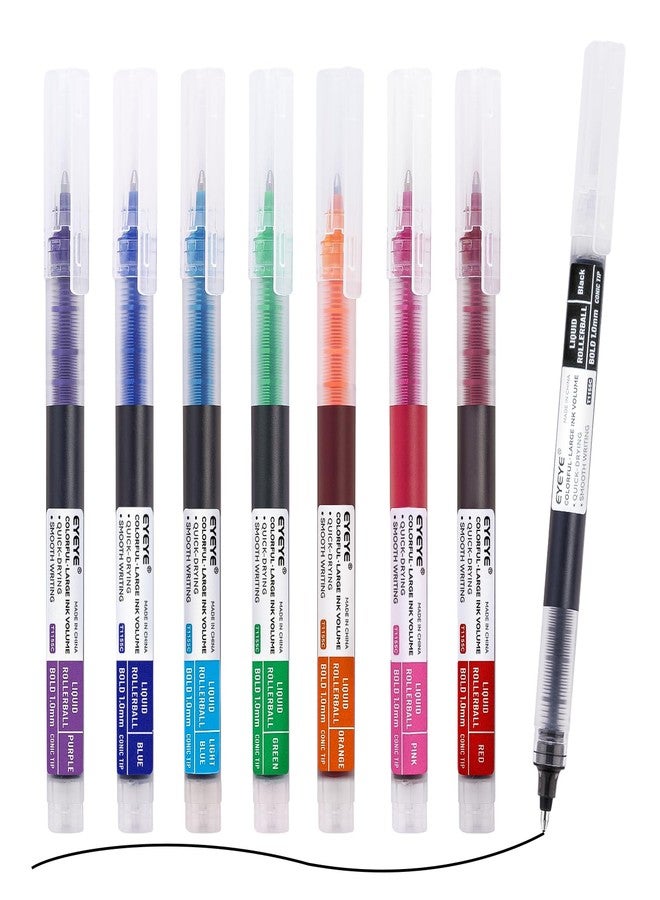 EYEYE 8 Assorted Colors 1.0mm Rollerball Pens, Multicolor Bold Point Pen Quick Dry, Liquid Ink Pen Fine Point Smooth Writing Pens for Journaling, Note Taking, Office, School, Doodling & Gifts - Image 1