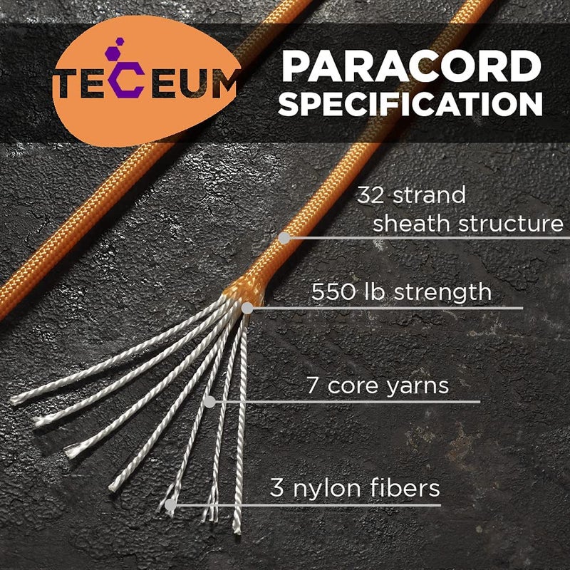 TECEUM Paracord Type III 550 Apricot â€“ 100 ft â€“ 4mm â€“ Tactical Rope MIL-SPEC â€“ Outdoor para Cord â€“Camping Hiking Fishing Gear and Equipment â€“ EDC Parachute Cord â€“ Strong Survival Rope - Image 2