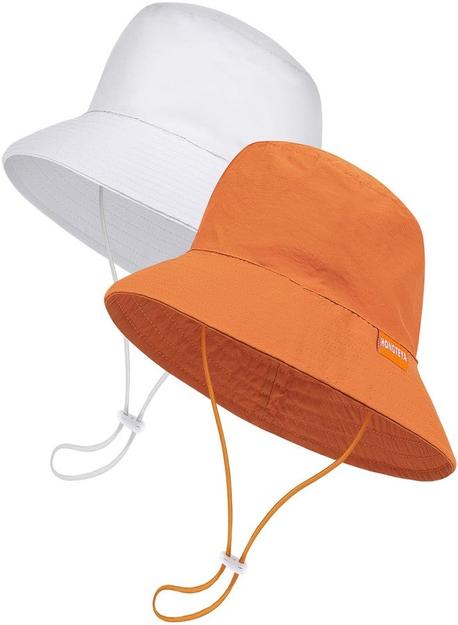 HONGTEYA 2-Pack Baby Sun Hat Kids Summer UPF 50+ Sun Protective Toddler Bucket Hat Wide Brim Adjustable Beach Hats for Boys Girls Age 0-6 Years (Brown + White) - Image 1