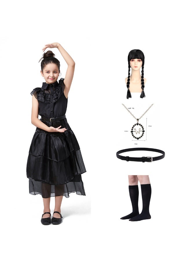 NIBEMINENT Adams Family Role Play Costume Wednesday Performance Outfit Same As Black Dress Dance Drama Performance Clothes Special Purpose  - Image 1