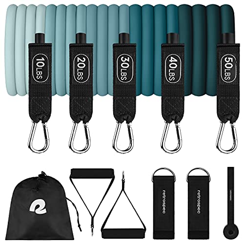 Retrospec Train Resistance Bands Workout Bands w/Handles, Door Anchor, Carry Bag for Women & Men, Undertow, Set (5pc) - Image 1