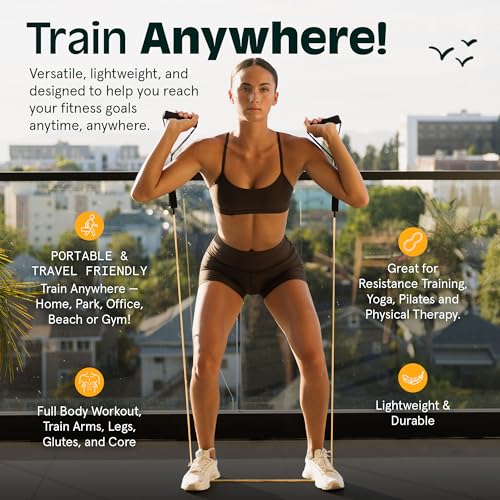 Retrospec Train Resistance Bands Workout Bands w/Handles, Door Anchor, Carry Bag for Women & Men, Undertow, Set (5pc) - Image 3