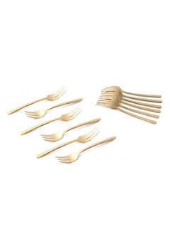 Life Smile 12pcs Cutlery Set, 18/10 Stainless Steel, Flatware Set, 12pcs Cake Fork, Shine Champagne Gold, for Home Kitchen, Mirror Polished - Dishwasher Safe  - Image 1