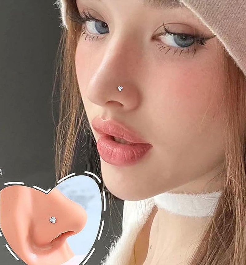 SEEDRILL 8Pcs 20G Nose Rings studs for Woman Hypoallergenic Straight Nose Studs 316L Surgical Steel with Gold Plated Nose Piercings Jewelry 3mm CZ L Shape Nose Ring 20 Gauge Nose Stud Nose Screw Studs - Image 5