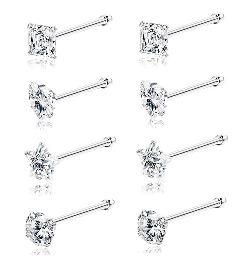 SEEDRILL 8Pcs 20G Nose Rings studs for Woman Hypoallergenic Straight Nose Studs 316L Surgical Steel with Gold Plated Nose Piercings Jewelry 3mm CZ L Shape Nose Ring 20 Gauge Nose Stud Nose Screw Studs - Image 1