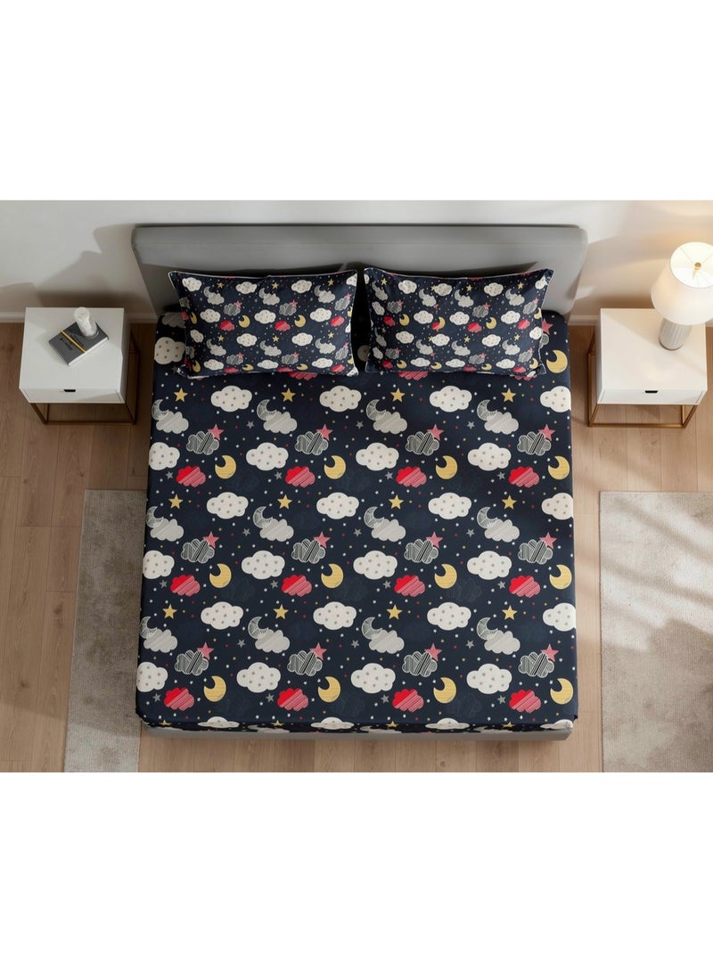 ريشا هوم 3-Piece Queen Size Fitted Bedsheet Set – 180 TC Premium Printed Fitted Sheet with 2 Pillowcases (180x200x20 cm) - Image 2