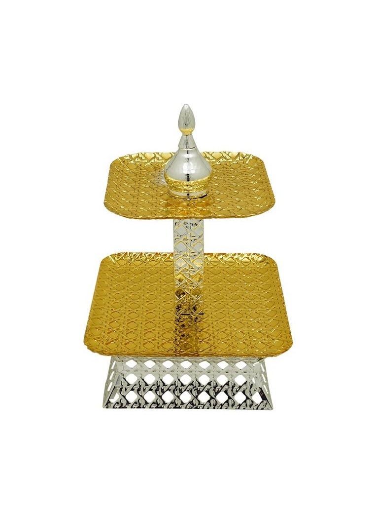 BASURRAH Double-tiered golden metal dessert serving dish 