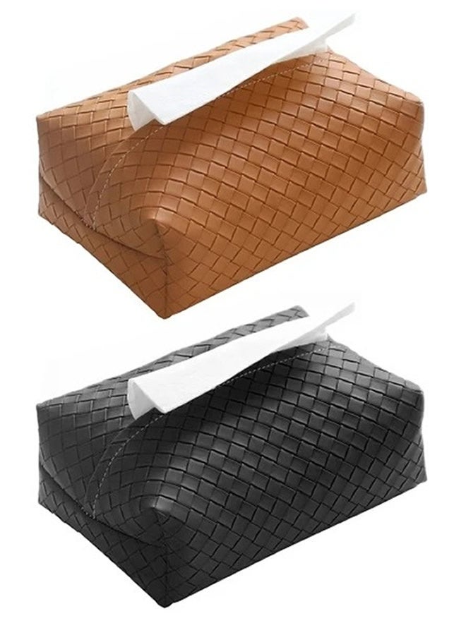2Pcs Tissue Box Cover PU Leather Tissue Holder Square Facial Tissue Case Facial Paper Organizer Dispenser - Image 1