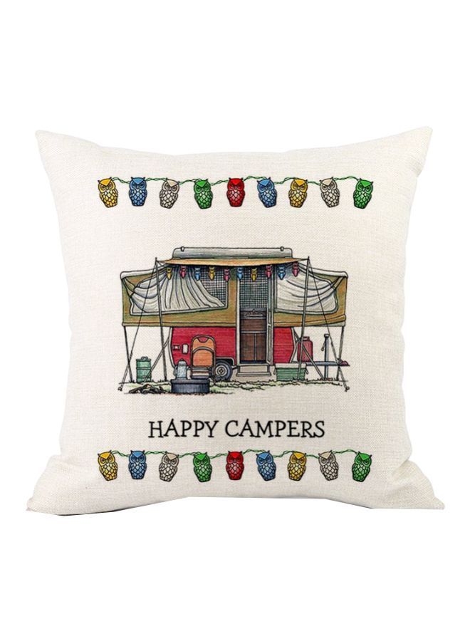 نيبمينينت كيس مخدة مطبوع بعبارة "Happy Campers" بيج / أحمر/أخضر 45x45سم