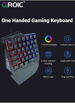 GROIC مجموعة لوحة مفاتيح وماوس للألعاب RGB بيد واحدة، لوحة مفاتيح ألعاب صغيرة مكونة من 35 مفتاحًا، ماوس ألعاب 6D، وحدة تحكم ألعاب محمولة للاعبي الكمبيوتر الشخصي  - Image 2