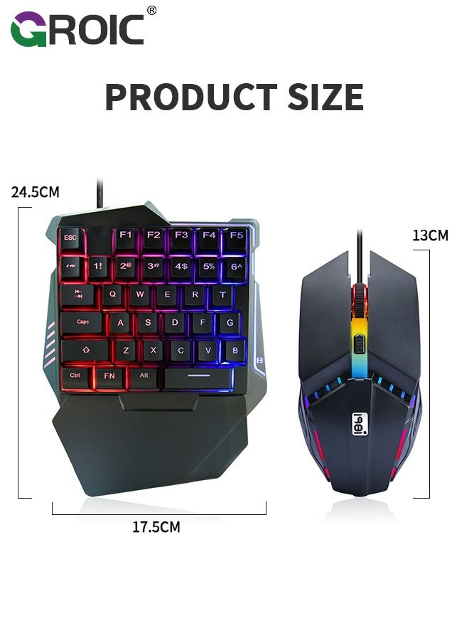 GROIC - One-Handed RGB Gaming Keyboard and Mouse Combo, 35 Keys Mini Gaming Keypad, 6D Gaming Mouse, Portable Game Controller for PC Gamer - Image 1