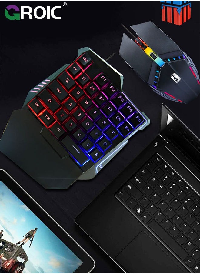GROIC - One-Handed RGB Gaming Keyboard and Mouse Combo, 35 Keys Mini Gaming Keypad, 6D Gaming Mouse, Portable Game Controller for PC Gamer - Image 1
