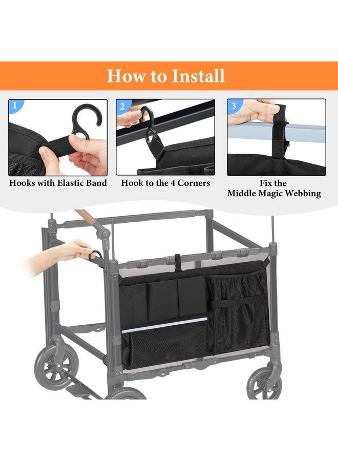 GRAOSO Stroller Wagon Cargo Net, Wagon Accessories Organizer Compatible with WONDERFOLD W-Series Models, Large Capacity Mesh Cargo Storage Bag with Sorting Pockets Compatible with Keenz Wagon, Black - Image 2
