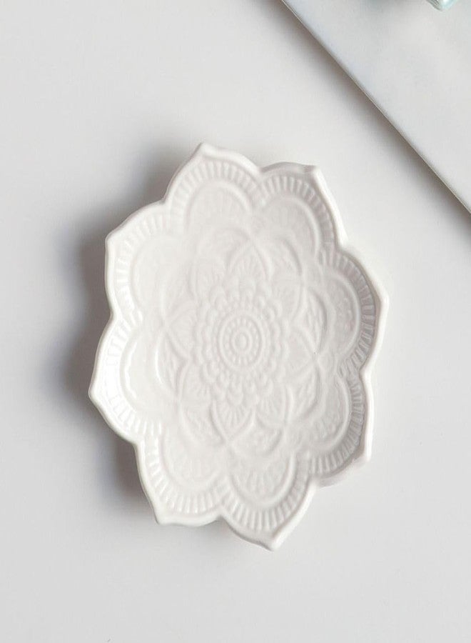 hobbyme Tracing Gold Lotus Plate Ceramic Ring Jewelry Plate Tabletop Jewelry Storage Tray Decoration,Ceramic Mandala Ring Holder,Decorative Jewelry Holder,Decorative Tray(white,style 2) - Image 2