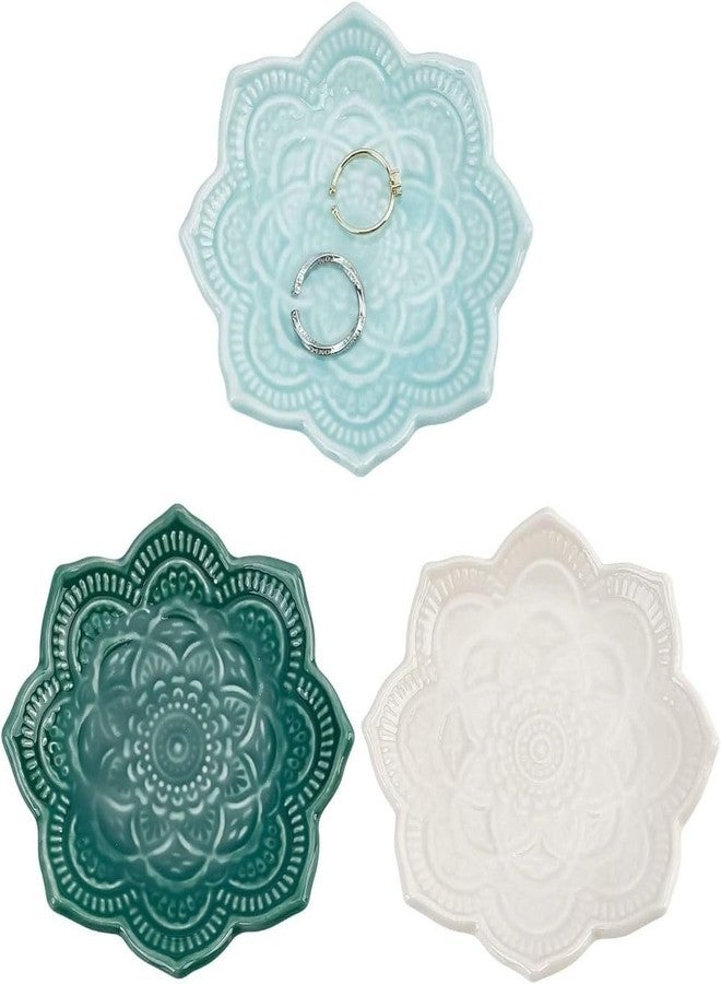 hobbyme Tracing Gold Lotus Plate Ceramic Ring Jewelry Plate Tabletop Jewelry Storage Tray Decoration,Ceramic Mandala Ring Holder,Decorative Jewelry Holder,Decorative Tray(white,style 2) - Image 5