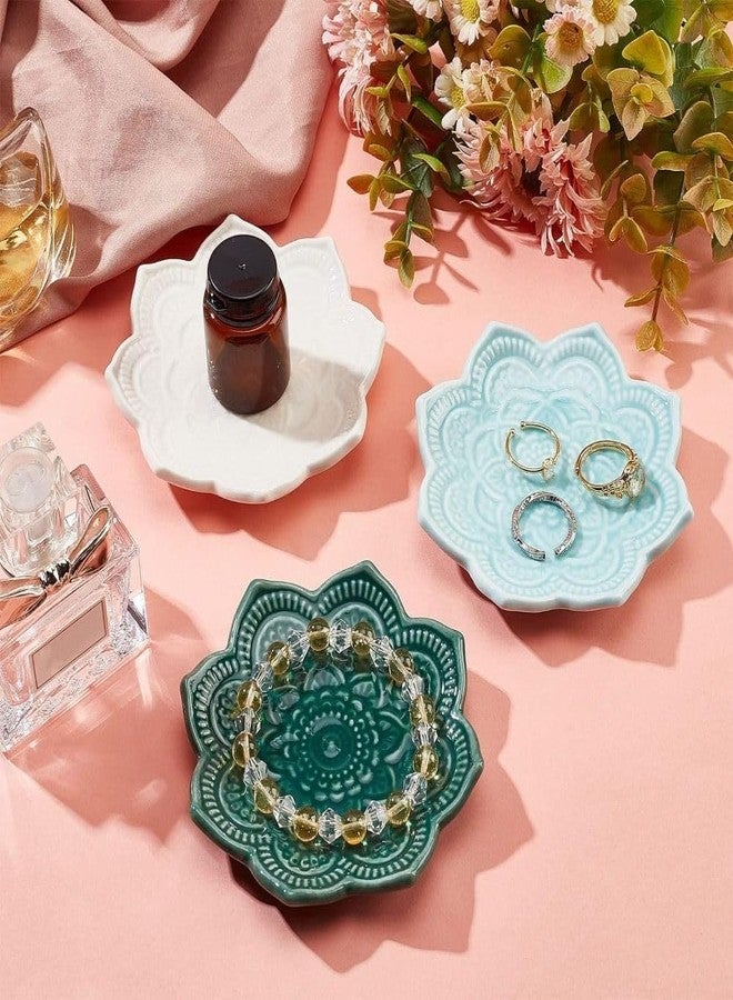 hobbyme Tracing Gold Lotus Plate Ceramic Ring Jewelry Plate Tabletop Jewelry Storage Tray Decoration,Ceramic Mandala Ring Holder,Decorative Jewelry Holder,Decorative Tray(white,style 2) - Image 3