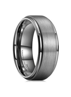 King Will Tungsten Carbide Wedding Ring for Men - 8mm Gunmetal Grey Matte Brushed Finish Comfort Fit Mens Wedding Band for Everyday Wear 10