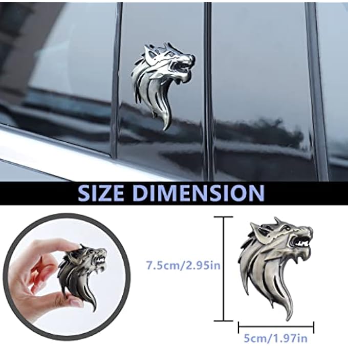 rayihni 2Pcs 3D Cool Wolf Emblem Car SideRearFront Car SelfAdhesive Stickers Personalized Modified Metal Car Copper - Image 3