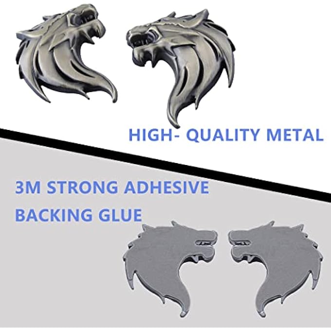rayihni 2Pcs 3D Cool Wolf Emblem Car SideRearFront Car SelfAdhesive Stickers Personalized Modified Metal Car Copper - Image 5