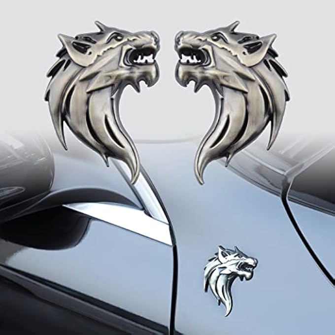 rayihni 2Pcs 3D Cool Wolf Emblem Car SideRearFront Car SelfAdhesive Stickers Personalized Modified Metal Car Copper - Image 1