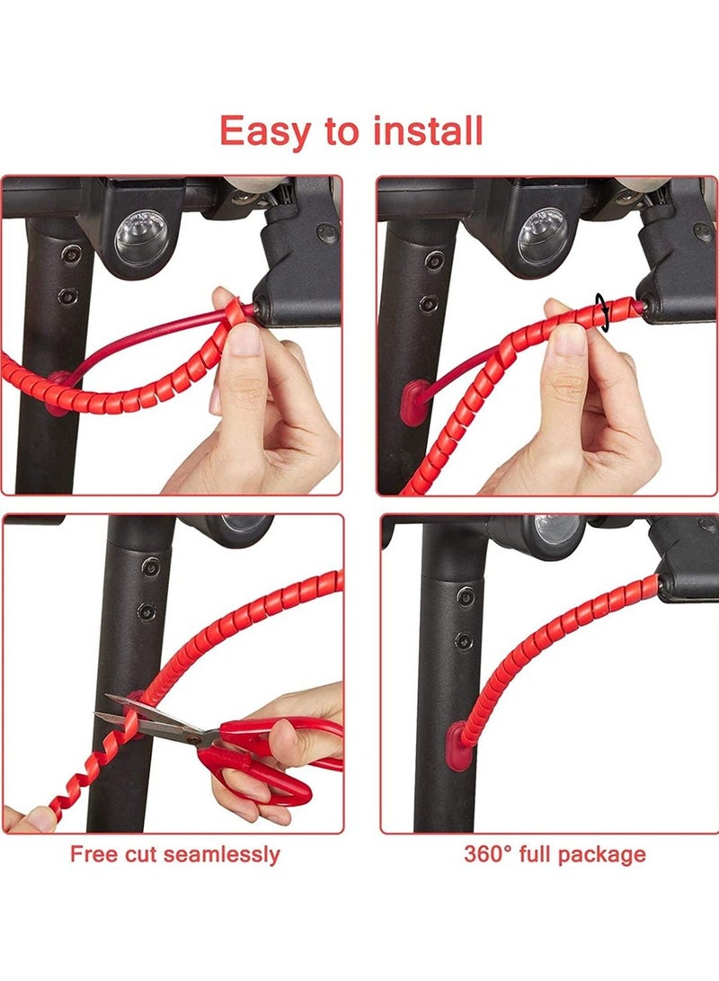 Spiral Cable Wrap, Brake Line Tube Housing Protector Cover Wire Wrap Cord Wear Resistant Winding Pipe Flame Retardant Compatible with M365 Electric Scooter Red - Image 4