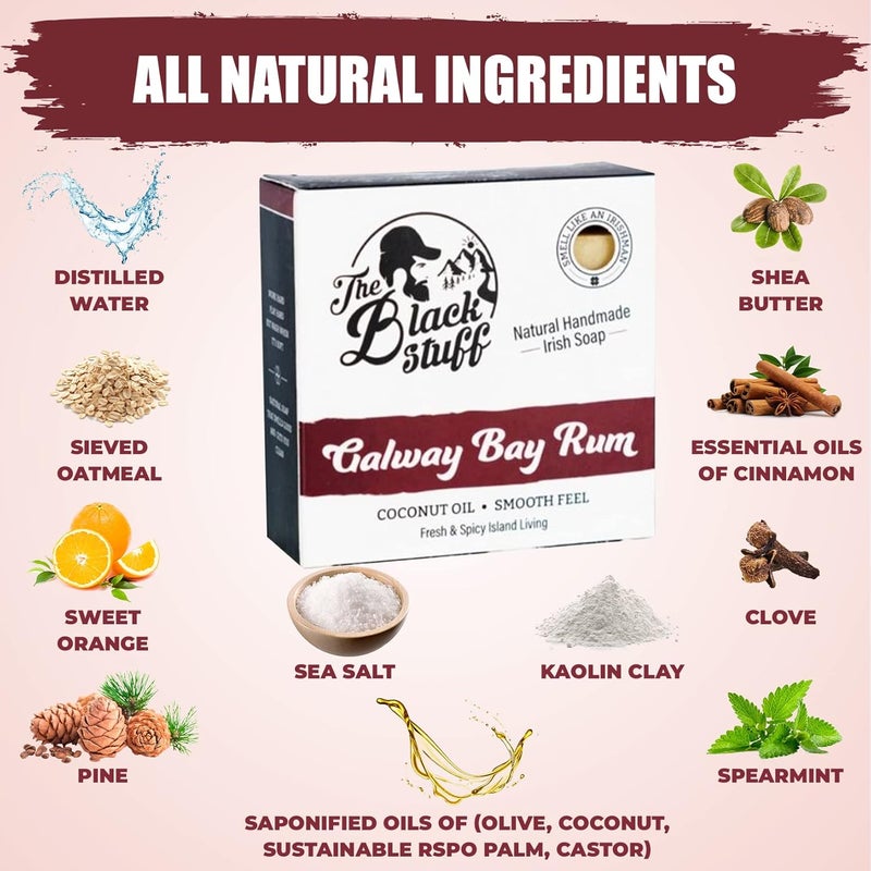 The Black Stuff All Natural Bar Soap for Men Handmade Cold Process Soaps with Organic Ingredients and Essential Oils Mens Soap for Daily Use Galway Bay Rum Body Soap - Image 4