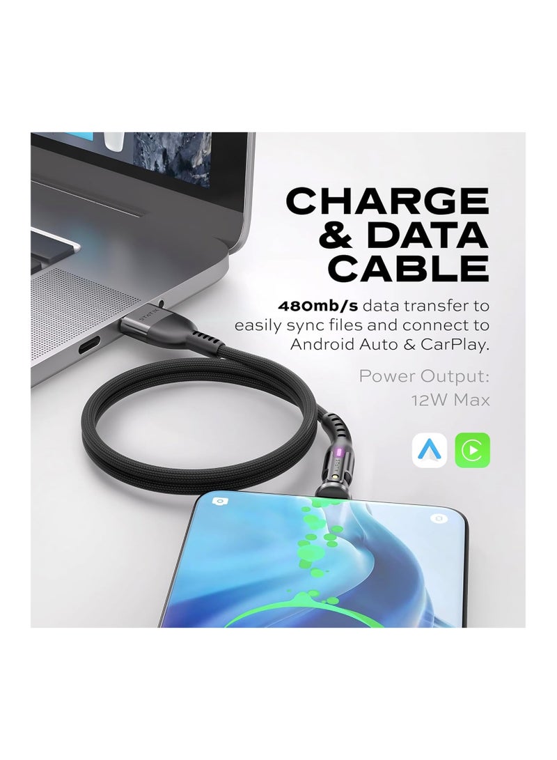 Statik PowerPivot 12W USB-C Cable - Right Angle, 360 Rotating Head, 90 Swivel, 6FT/2M - Image 4