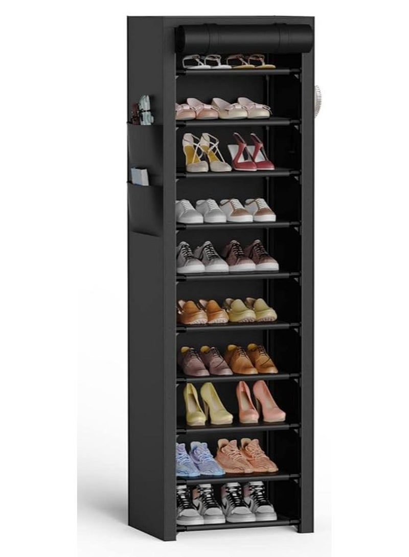 منظم أحذية بتصميم عمودي ورفيع للمدخل، جزامة طويلة من 10 طبقات مع غطاء من قماش غير منسوج تستوعب 20-22 زوج من الأحذية، وحدة تخزين قائمة بذاتها مع غطاء مقاوم للغبار - Image 1
