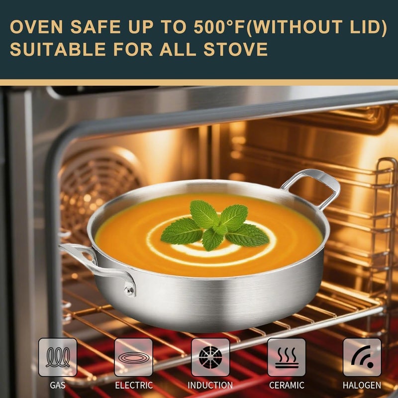 Yeksum 8-Quart Saute Pan with Lid | 13-Inch 3-Ply 18/10 Stainless Steel Deep Fry Pan & Large Skillet, Healthy Non-Toxic Cookware, Oven & Dishwasher Safe - Image 4