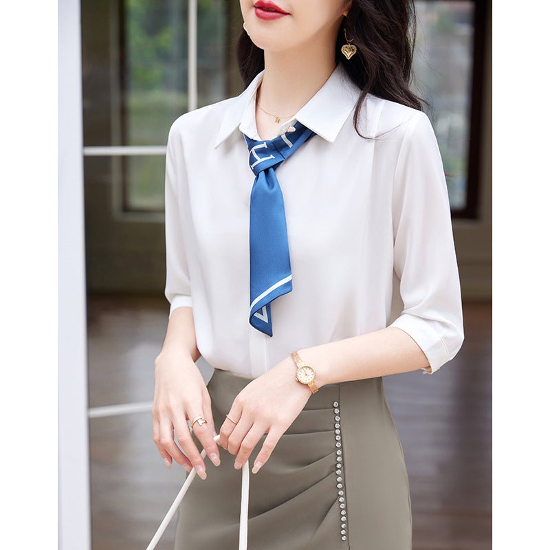 2025 New Summer Mid-Sleeve White Shirt Women's Business Work Clothing Formal Work Clothes Women's Three-Quarter Sleeve Shirt - Image 4