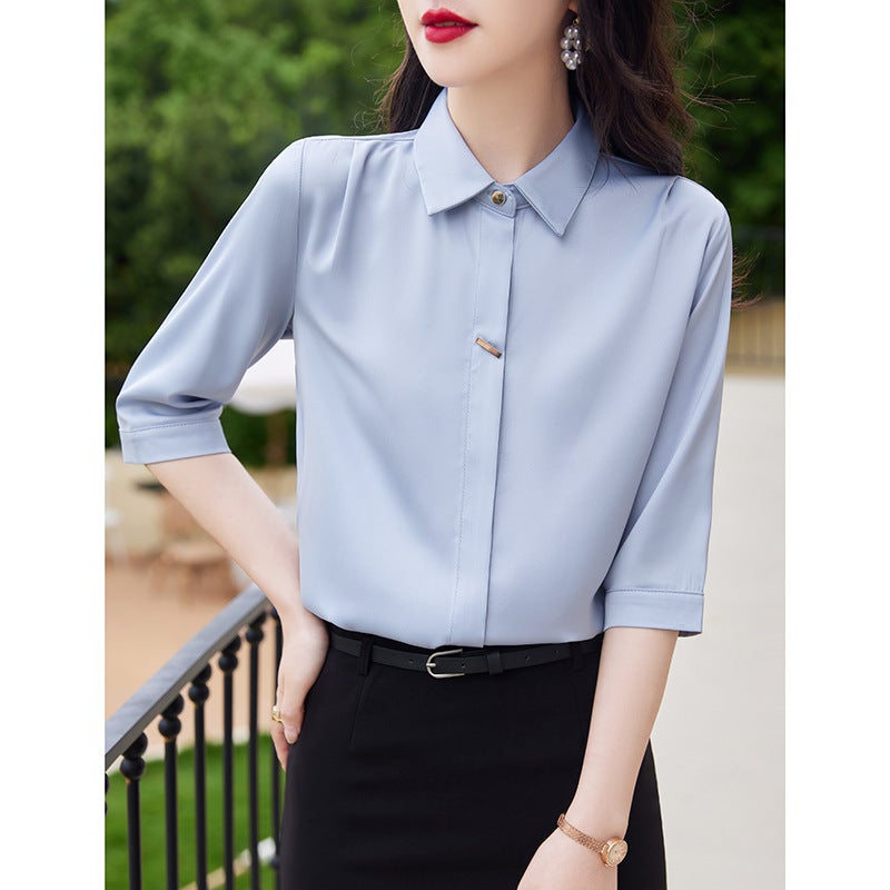 2025 New Summer Mid-Sleeve White Shirt Women's Business Work Clothing Formal Work Clothes Women's Three-Quarter Sleeve Shirt - Image 2